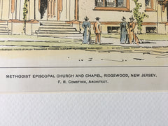 Methodist Episcopal Church & Chapel, Ridgewood, NJ, 1901, Original Hand Colored -