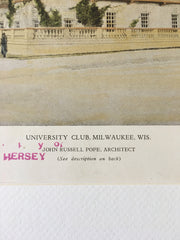 University Club, Milwaukee, WI, 1926, John Russell Pope, Original Hand Colored -