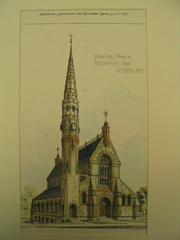 Design for a Church, Northampton, MA, 1877, E. T. Potter