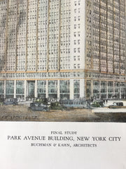 Park Avenue Building, New York, 1928, Buchman & Kahn, Hand Colored Original -