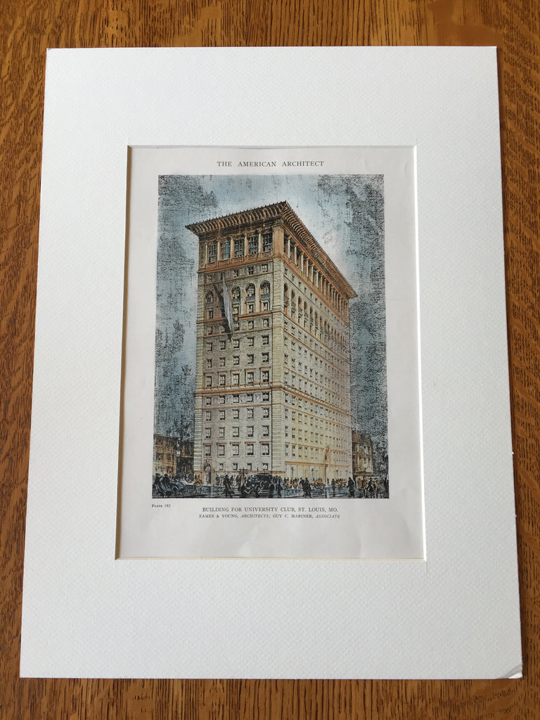 University Club, St Louis, MO, 1918, Eames & Young, Hand Colored Original -