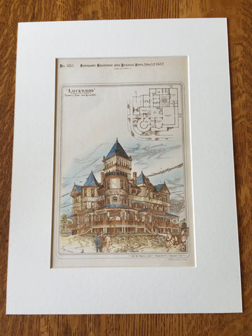 Lockwood Hotel, Merriam Park, Kansas City, MO, 1887, Hand Colored Originalo -