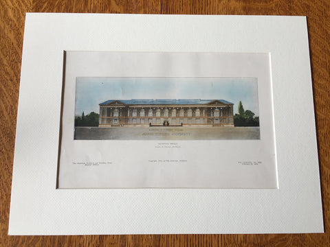 Johns Hopkins University, Elevation, Baltimore, MD, 1905, Hand Colored Original -