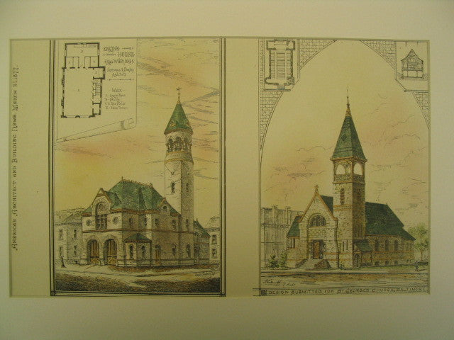 Engine House in Fall River, Massachusetts and St. Georges Church, Baltimore, MD, 1877, Hartwell & Swasey and Unknown (Respectively)