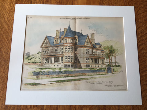 Oren Scotten Residence, Detroit, MI, 1891, J Scott & Co., Hand Colored Original -