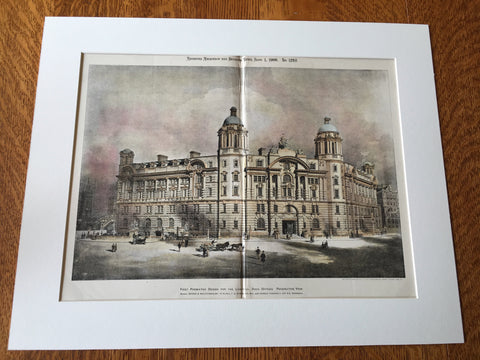 Liverpool Dock Offices, England, UK, 1900, Hand Colored Original -