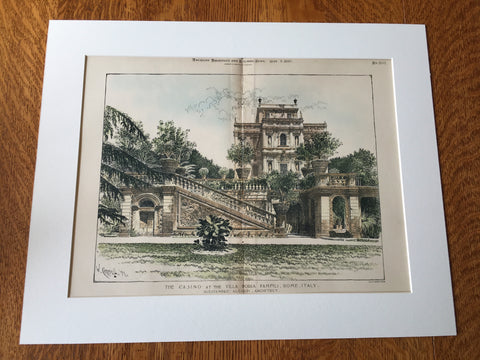 Casino at Villa Doria Pamfili, Rome, Italy, 1897, Hand Colored Original -