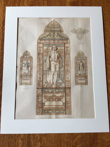 Stained Glass, Harvard Alumni Hall, Cambridge, MA, 1882, Hand Colored Original -