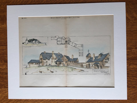 House, Southport, Long Island, New York, 1892, Hand Colored Original -