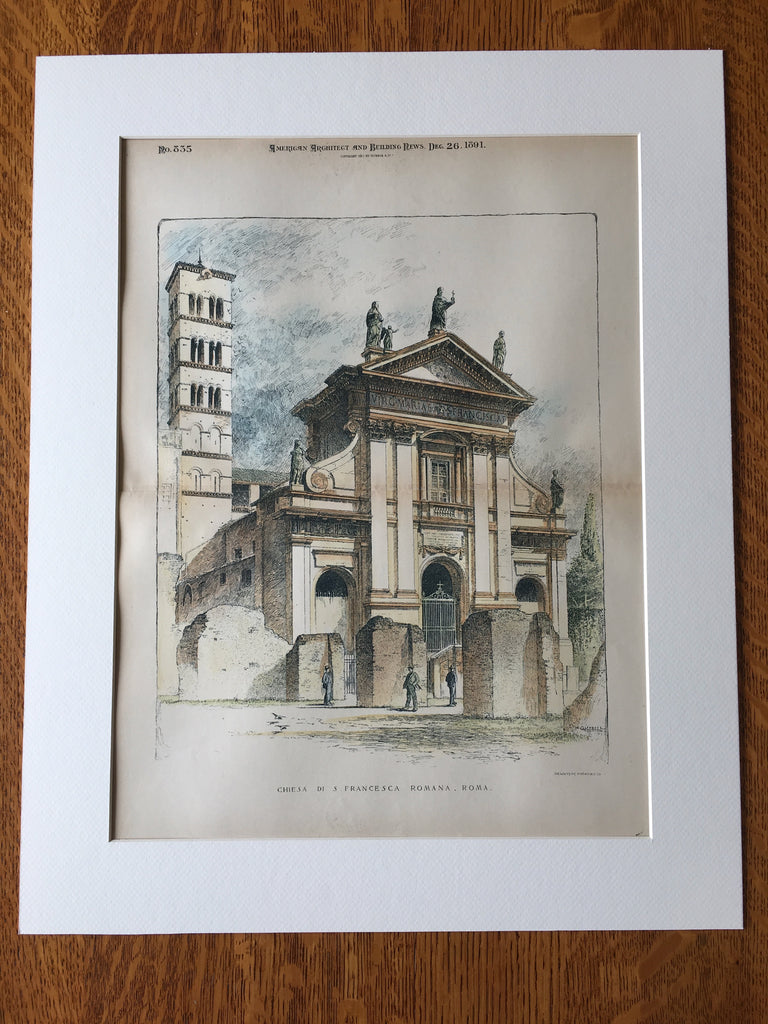 Church of St Francesca Romana, Rome, Italy, 1891, Hand Colored Original -
