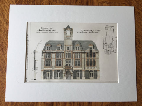 YMCA, Germantown, Philadelphia, PA, 1879, T Williamson, Hand Colored Original -