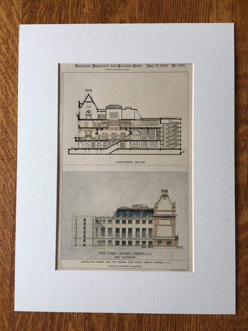 Newark Free Public Library, Newark, NJ, 1898, Hand Colored Original -