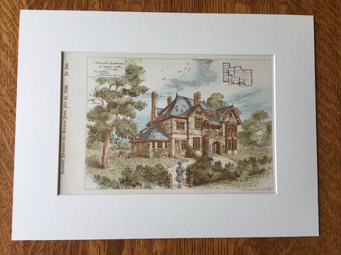 Dr Gibbs House, Surrey, Great Britain, 1890, R L Pearce, Hand Colored Original -