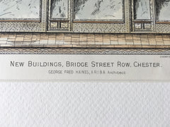 New Buildings, Bridge Street Row, Chester, England, 1891, Hand Colored Original -