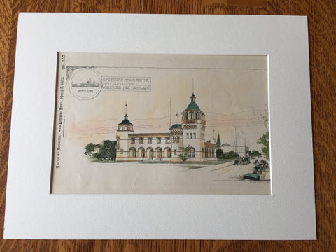Missouri Building, World's Fair, Chicago, IL, 1892, Hand Colored Original -