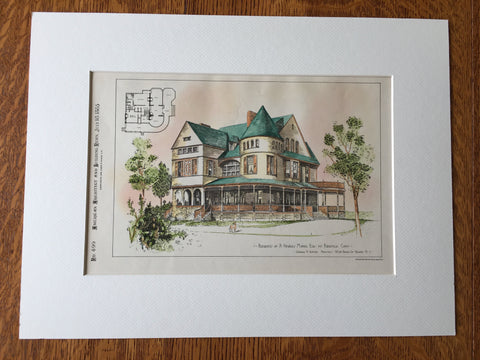 A. Newbold Morris Residence, Ridgefield, CT, 1885, Hand Colored Original -