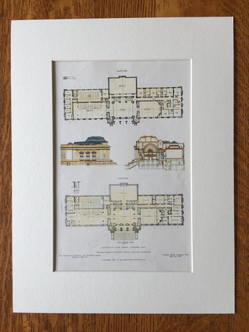 Connecticut State Library, Hartford, CT, 1907, Hand Colored Original -