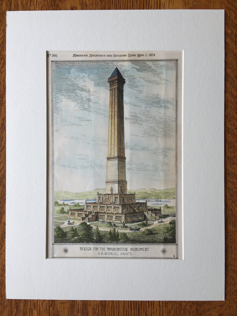 Washington Monument, Washington DC, 1879, H R Searle, Hand Colored Original -