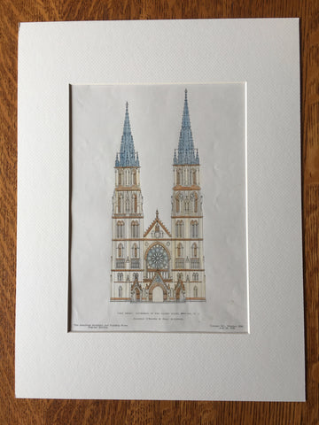 Cathedral of Sacred Heart, Newark, NJ, 1906, J O'Rourke, Original Hand Colored -