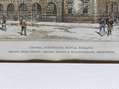 Central Fire Station, Bootle, England, Great Britain, 1898, Original Hand Colored -