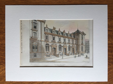 Law School, Paris, France, 1898, M Lhereux, Original Hand Colored -
