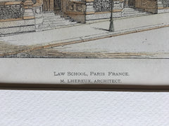 Law School, Paris, France, 1898, M Lhereux, Original Hand Colored -