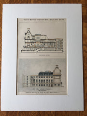 Newark Free Public Library, NJ, 1898, Howard & Cauldwell, Original Hand Colored -
