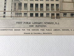 Newark Free Public Library, NJ, 1898, Howard & Cauldwell, Original Hand Colored -