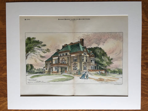 Twin Oaks, G G Hubbard Residence, Washington DC, 1888, Original Hand Colored -