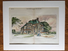 Twin Oaks, G G Hubbard Residence, Washington DC, 1888, Original Hand Colored -