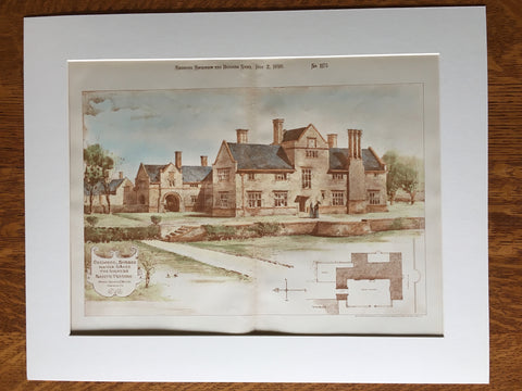 Okewood for Duchess Santo Teodoro, Sussex, England, 1898, Original Hand Colored -