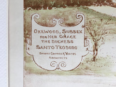 Okewood for Duchess Santo Teodoro, Sussex, England, 1898, Original Hand Colored -