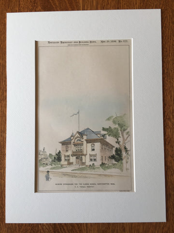 Gilmore Gymnasium, Clarke School, Northampton, MA, 1899, Original, Hand Colored -