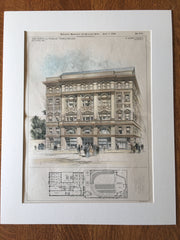 Odeon & Masonic Temple, St Louis, MO, 1899, W A Swasey, Original, Hand Colored -