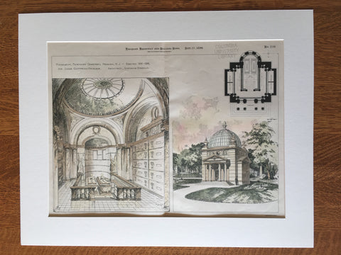Judge Gottfried Krueger Mausoleum, Newark, NJ, 1899, Original, Hand Colored -