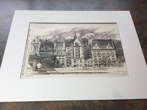 The Scotsman Building, Edinburgh, Scotland, 1899, Original Hand Colored -