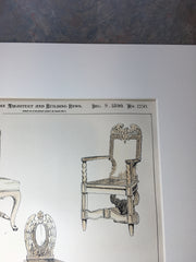 Chairs designed by P G Gulbranson, Boston, MA, 1899, Original Hand Colored -