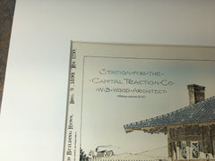 Station, Capital Traction Co., Washington DC, 1899, Original Hand Colored -