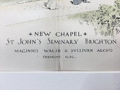 Chapel, St John's Seminary, Brighton, MA, 1899, Original Hand Colored -