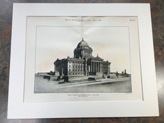 Design for Minnesota State Capitol, St Paul, MN, 1899, Original Hand Colored -