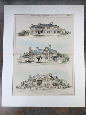 House at Manchester, MA, 1900, C H Blackall, Original Hand Colored -