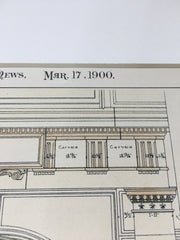 F L Ames Estate, Details, Boylston St, Boston, MA, 1900, Original Hand Colored -