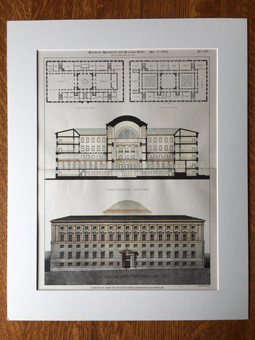 US Custom House, Baltimore, MD, 1900, Wyatt & Nolting, Hand Colored Original -