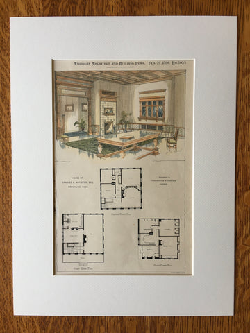 House of Charles Appleton, Brookline, MA, 1896, Hand Colored Original