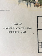 House of Charles Appleton, Brookline, MA, 1896, Hand Colored Original
