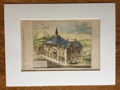 Associates Hall Building, Milton, MA, 1882, Original Hand Colored