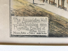 Associates Hall Building, Milton, MA, 1882, Original Hand Colored