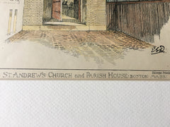 St Andrews Church and Parish House, Boston, MA, 1888, Original Hand Colored