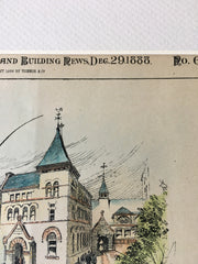 St Andrews Church and Parish House, Boston, MA, 1888, Original Hand Colored