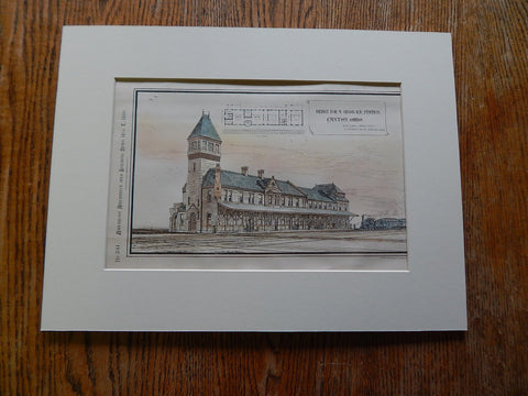 Union Railroad Station, Canton, OH, 1880. Hand Colored Original Plan